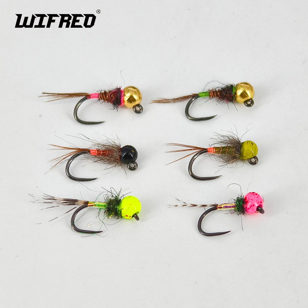 Wifreo 6ST # 14 # 16 # 18-gewichtete Perlenkopf-Jig mit Widerhaken, Nymphenfliege, schnell sinkende Forelle, Barschfischen, Fliegen, Köder, Rose, Olive