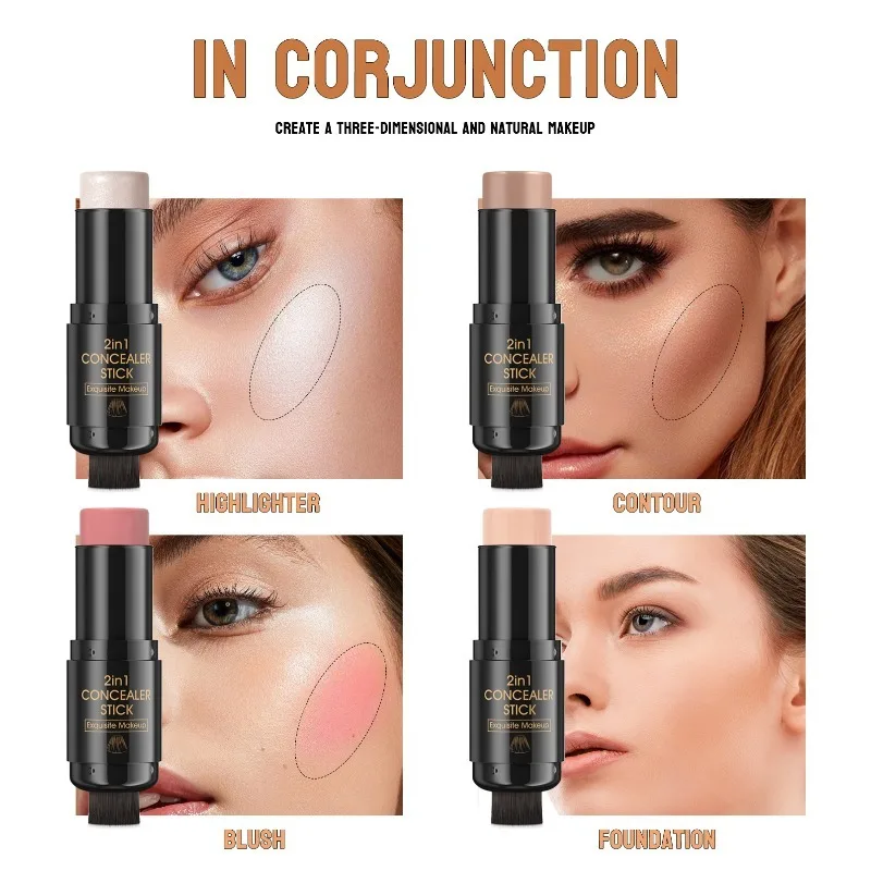Bâton de maquillage polyvalent tout-en-un, pour Contour, surligneur, Blush et fond de teint, formule professionnelle crémeuse pour sculpter le visage