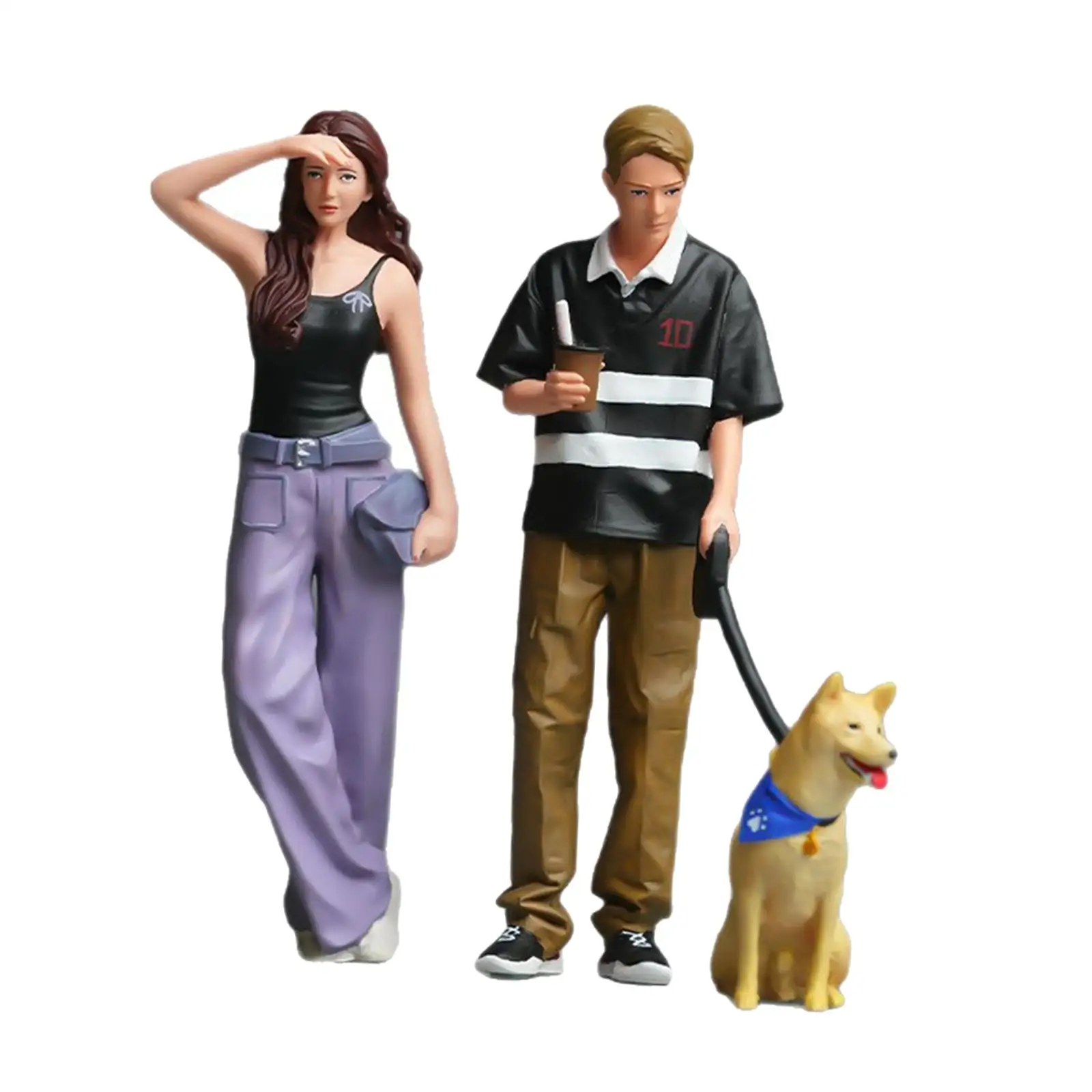 

1/18 Figures Model Miniature Scene DIY Projects Dioramas Display Model Dog Walking Boy and Bag Holding Girl Resin Figurine