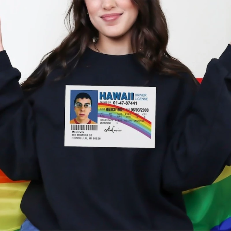 Mclovin From Superbad Sweatshirt McLovin Drivers ID License McLovin Unisex Winter Crewneck Sweater TV Show Tee Gag Gift Funny