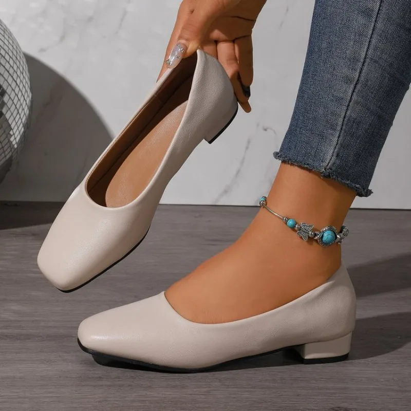 New Flat Women Loafers Simple Low Heels Office Work Casual Shoes Slip on Flat Footwear Ladies Square Toe Shoes Work Shoes view 4
