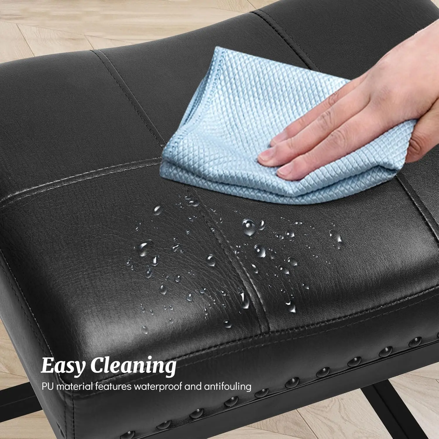 Saddle Bar Stools Set of 2, 24 Inch Counter Height Stools with Curved PU Leather Surface, 3.7" Thick Upholstery Bar Height