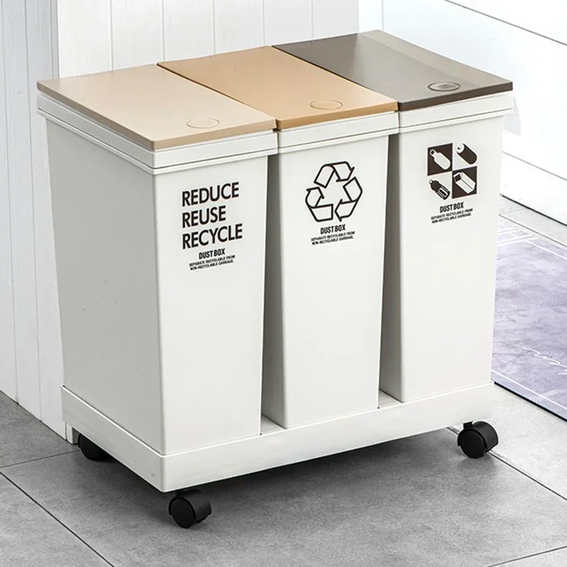 

Kitchen Wheel Trash Can 60 Liter Compartment Plastic Sink Sorting Trash Can Designer Rectangle Cubo De Basura Household Items