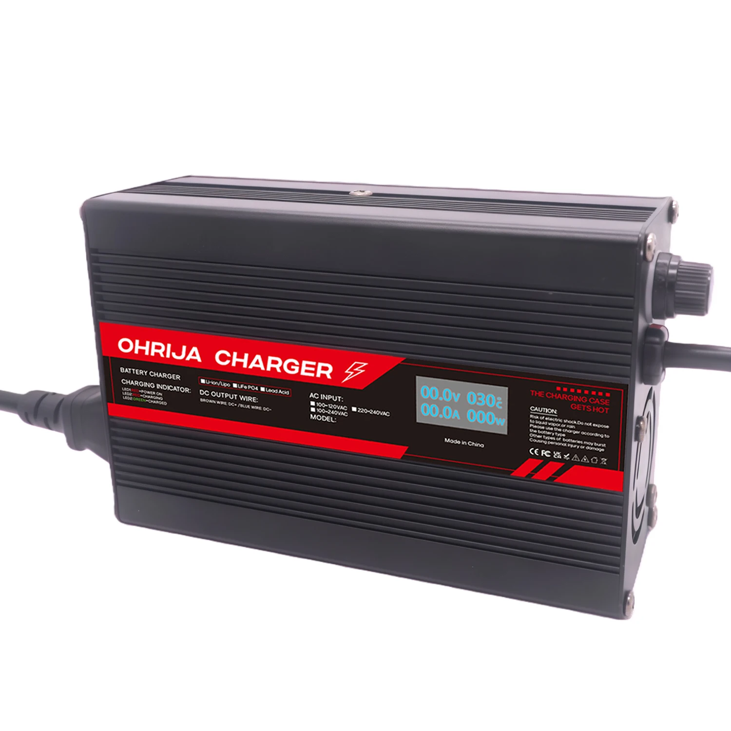 50.4V 5A Lithium Battery Charger LED Indicator for 12 string 44.4V Fireproof Shell Over Current Voltage/Short Circuit Protection