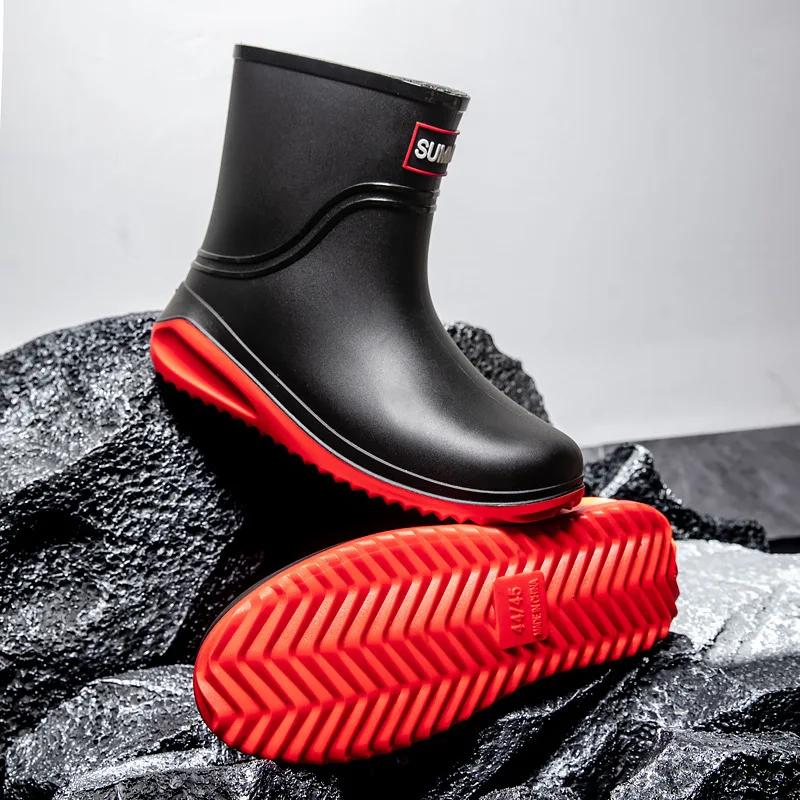 

High-end Rain Boots Men's 2025 Spring New Waterproof Shoes Outdoor Medium Tube Anti-slip Rider Special Rain Boots Rubber Shoes