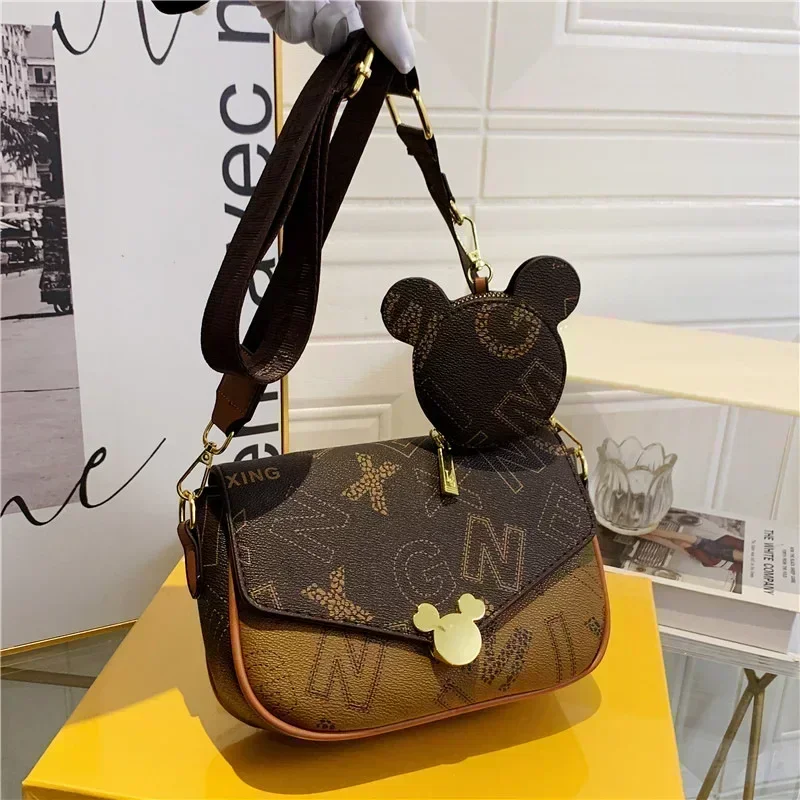 MINISO Disney Women's Bag Shoulder Bag Girls Fashion Casual Mickey Head Coin Purse Large Capacity Storage Square Crossbody Bag