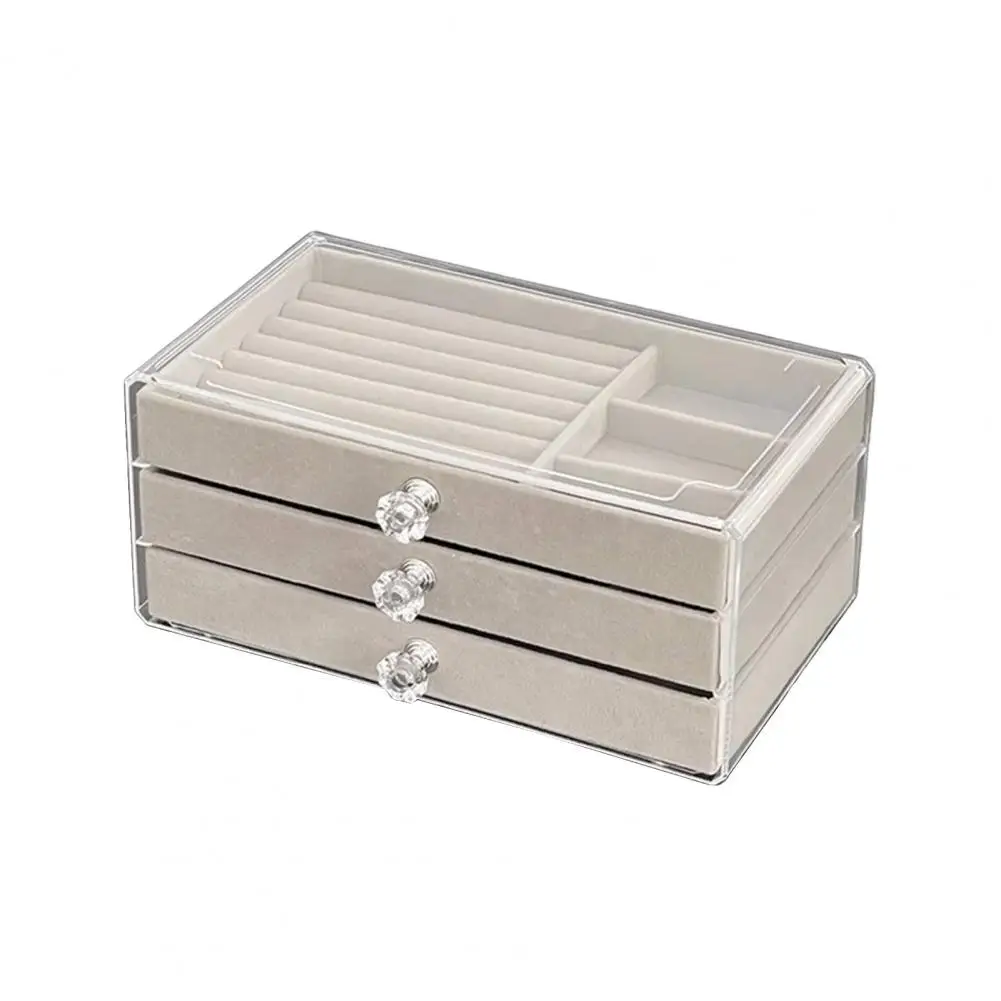 Joyero elegante de 3 capas, caja de almacenamiento con capacidad, organizador de terciopelo para pendientes, anillos, accesorios, joyero