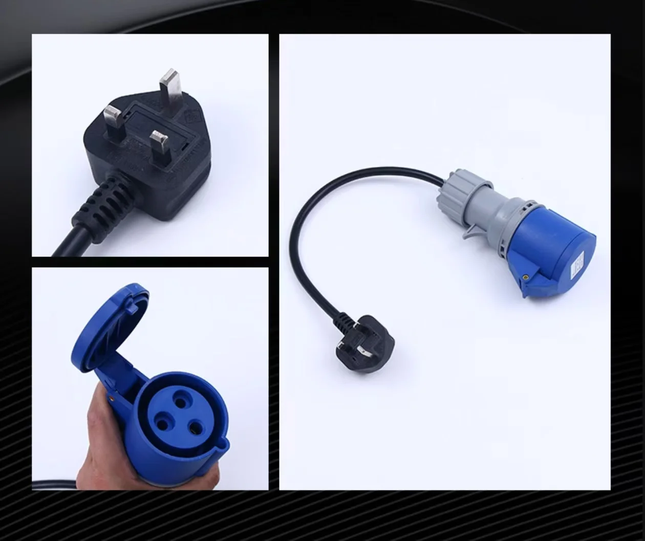 EV Adapter Cable UK Plug 220v 32A Industrial Socket 3pin Plugs