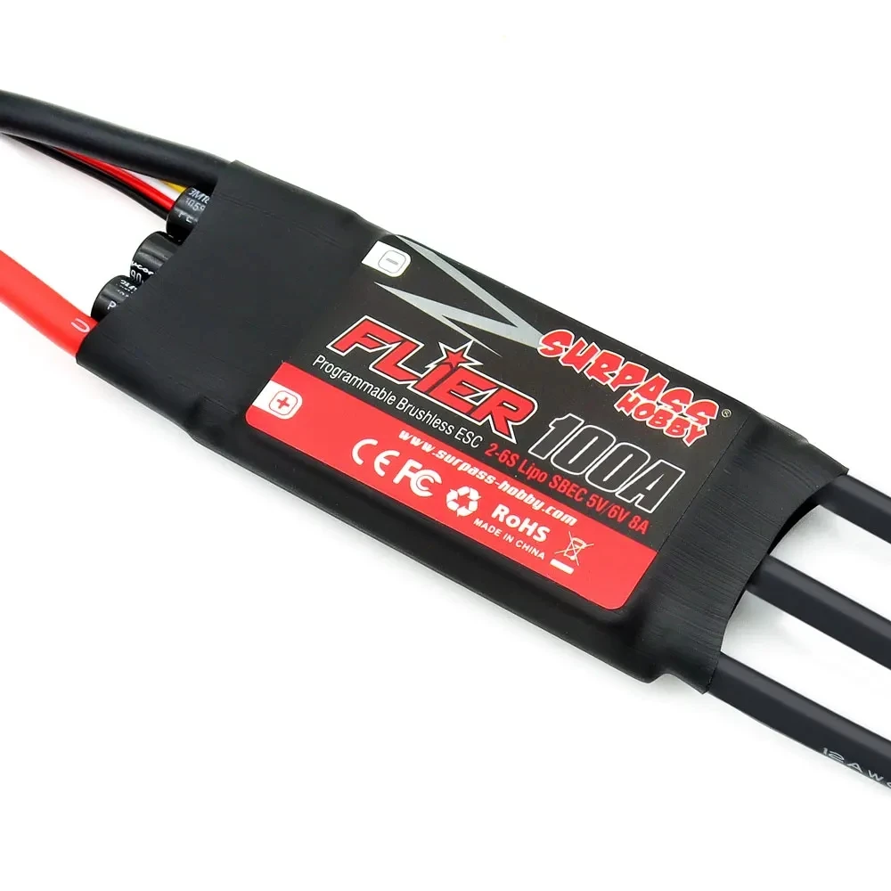 SURPASS HOBBY Flier V2 20A 30A 40A 50A 60A 80A 100A Brushless ESC 32 บิตตัวควบคุมความเร็วพร้อม BEC 2-6S สำหรับเครื่องบิน RC เฮลิคอปเตอร์