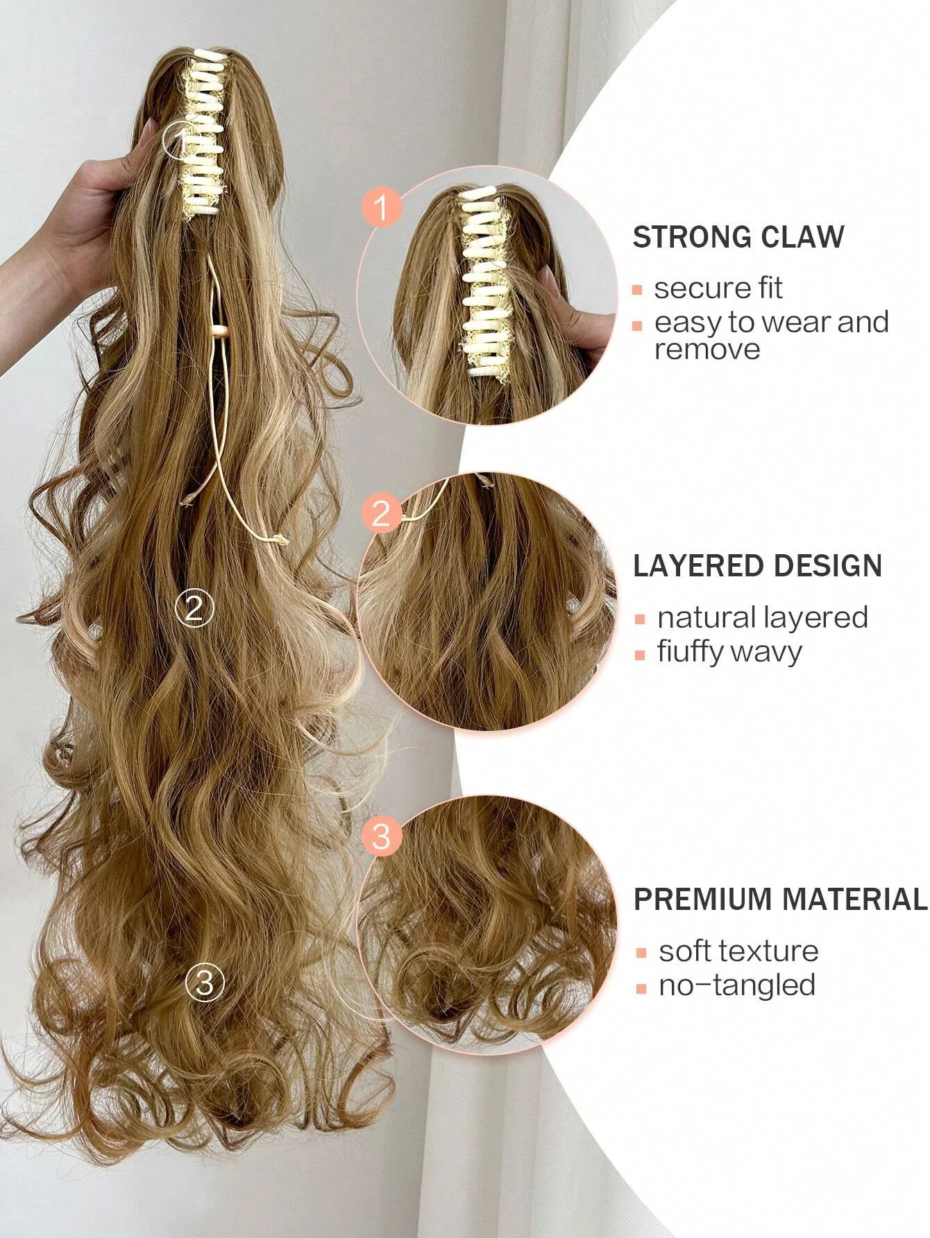 32 Inch Long Body Wave Ponytail Hair Extension Synthetic Heat Resistant Claw Curly Wavy Ponytail Hairpieces For Women