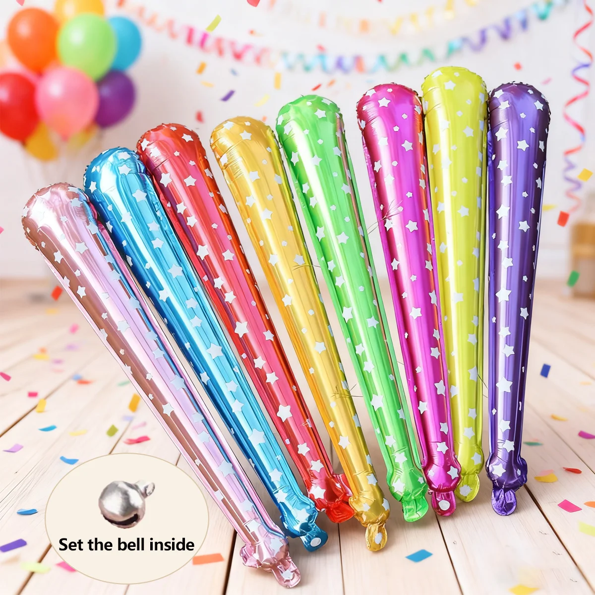 10 Stück/Set aufblasbare Cheerleading-Stabballons mit Sternmuster, für Sportveranstaltungen, Konzerte, Eventzubehör, Aluminiumfolienballons – Detail 7