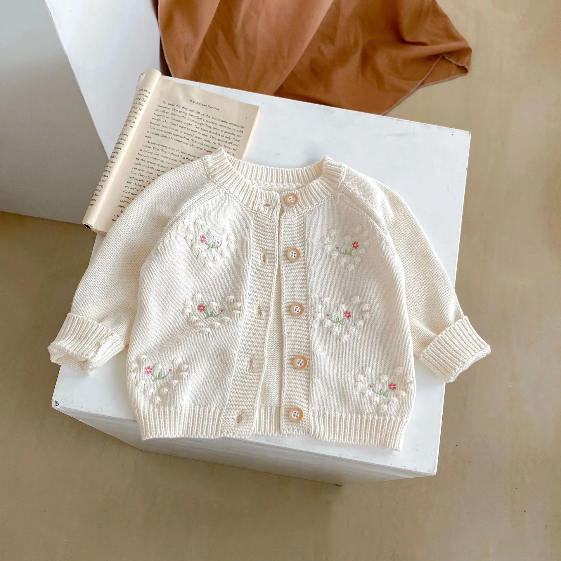 2024 New Autumn Newborn Baby Girl Clothing Set Long Sleeved Embroidery Cardigan+Jumpsuit Toddler Baby Girl Knitting Clothes Suit