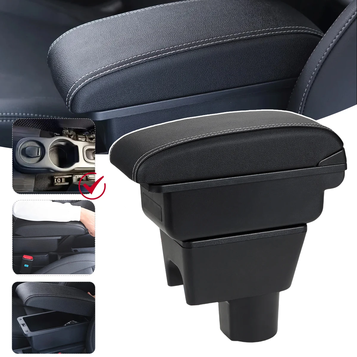 Auto-Armlehnenbox für Renault Duster I 2010-2015 - für Dacia Duster I 2010-2015 - für Nissan Terrano III 2014-2018 - Einfache Montage, verstellbare Mittelkonsolen-Armlehnen-Aufbewahrungsbox, schwarzes