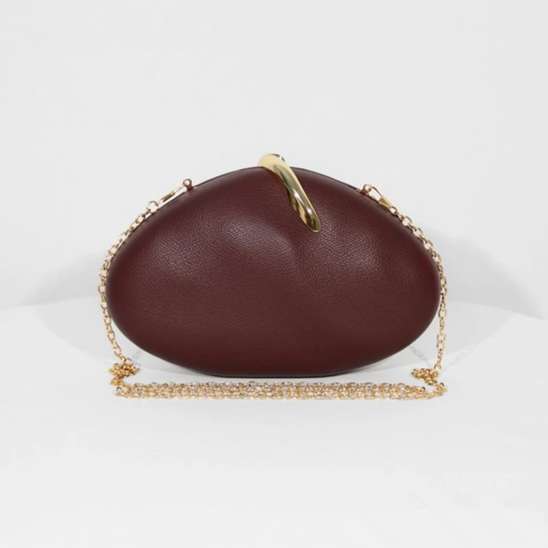 

Fashionable PU Bowling Shaped Handbag Unique Design Burgundy Clutch Purse with Crossbody Chain Birthday Party Box Hand Bags