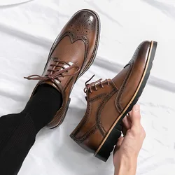 Shoes for Men Handmade Mens Wingtip Oxford Black Leather Brogue Men's Dress Classic Business Formal Zapatillas Hombre 2023