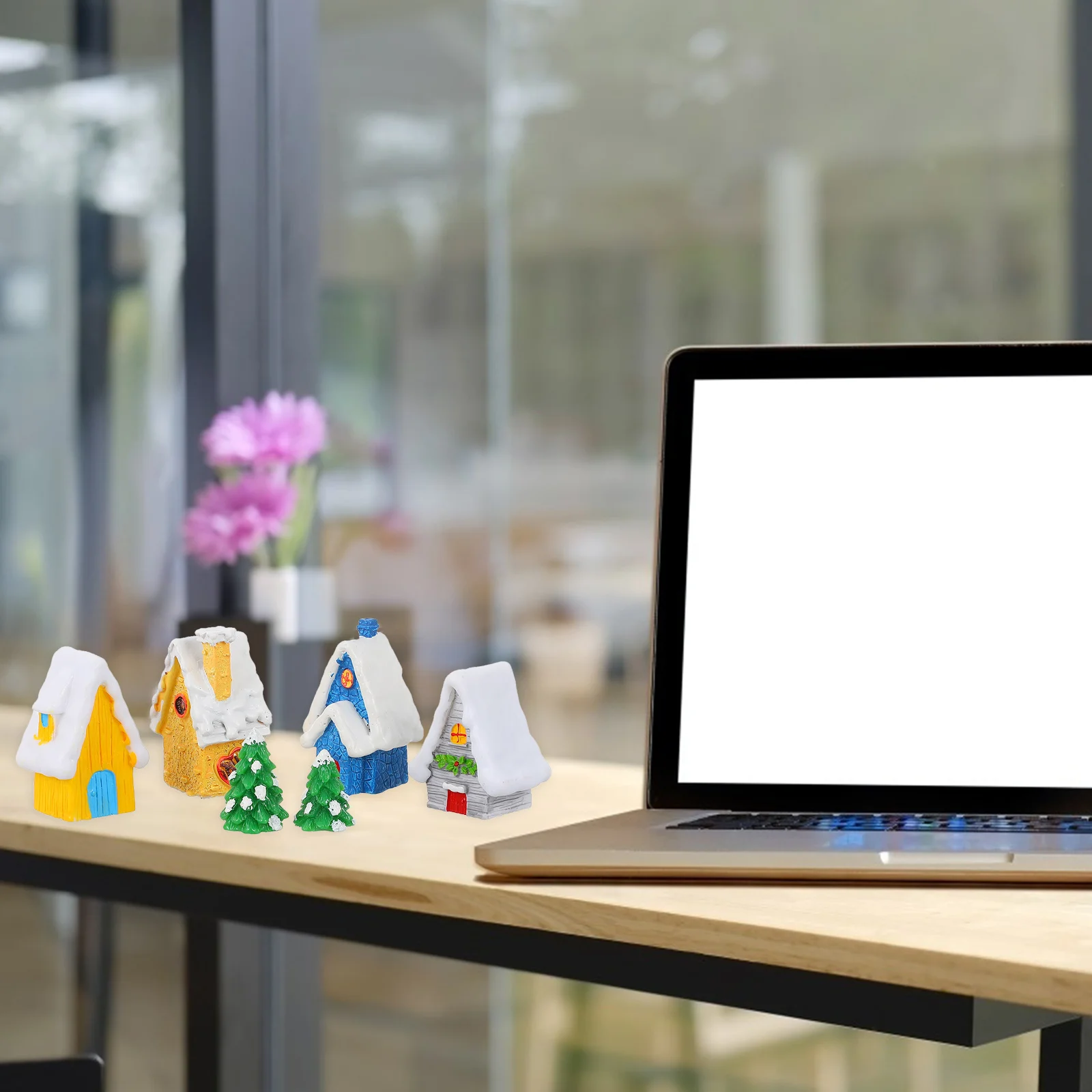 

6Pcs Christmas House Resin Miniature Ornament Classic Holiday Miniature Crafts DIY Fairy Garden Home Decoration Micro Landscape