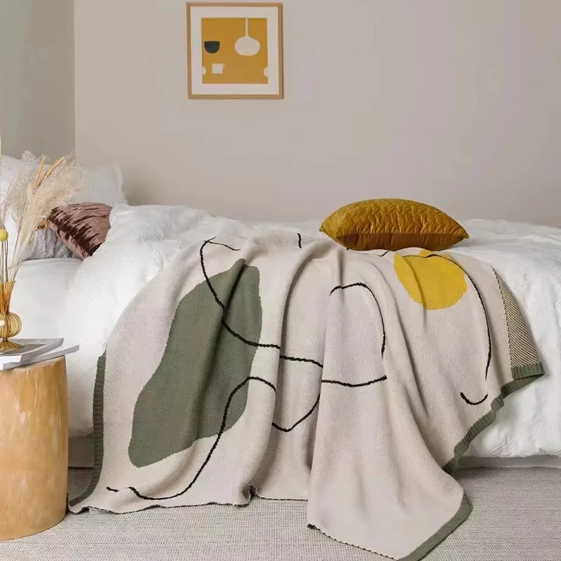 

Abstract Knitted Throw Blanket for Couch Bed Soft Cozy Knit Blanket Lightweight Decoration Blanket for Men and Women Blanket