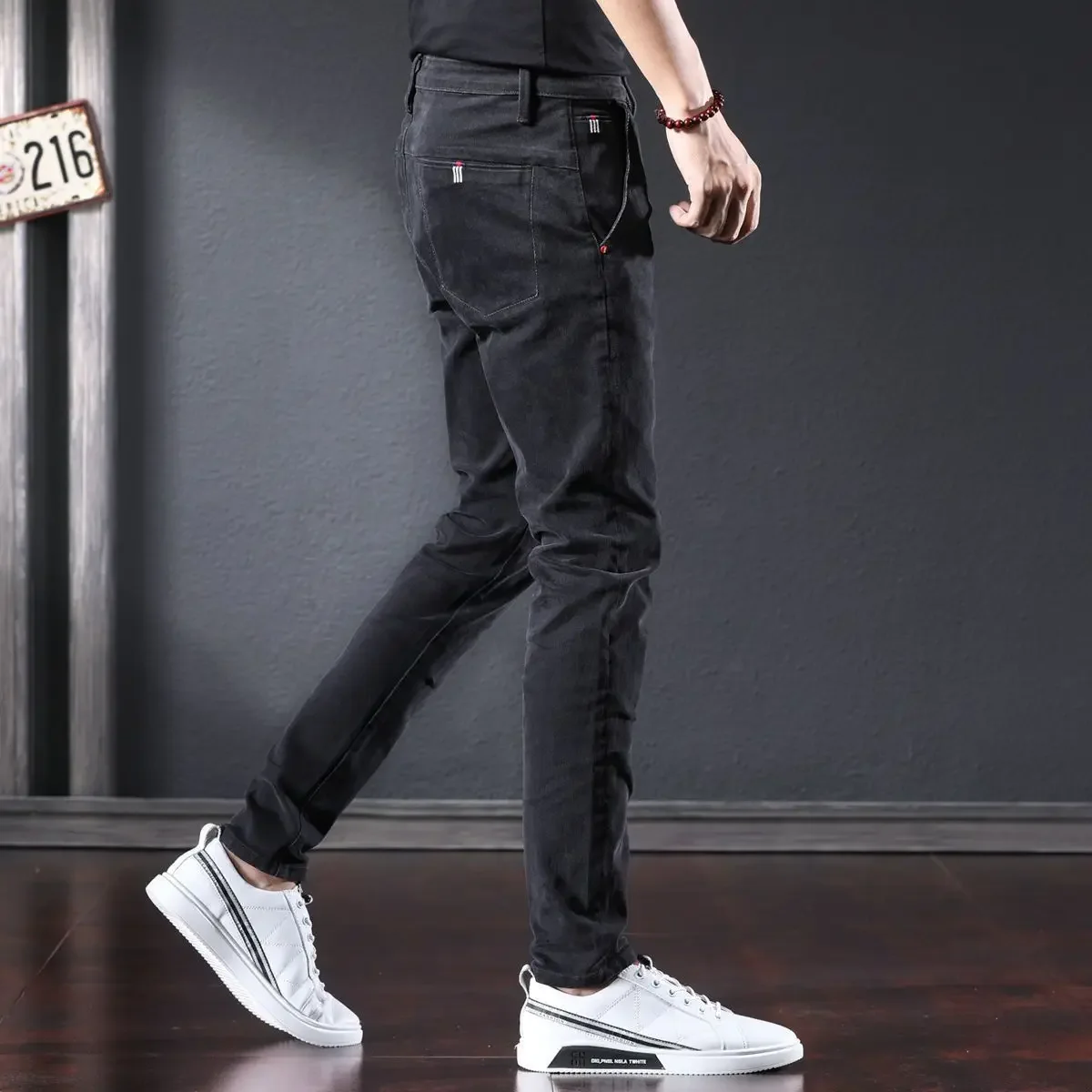 

With Pockets Men's Jeans Elastic Stretch Male Cowboy Pants Tapered Trousers Grunge Y2k Korean Style Premium Xs Harajuku