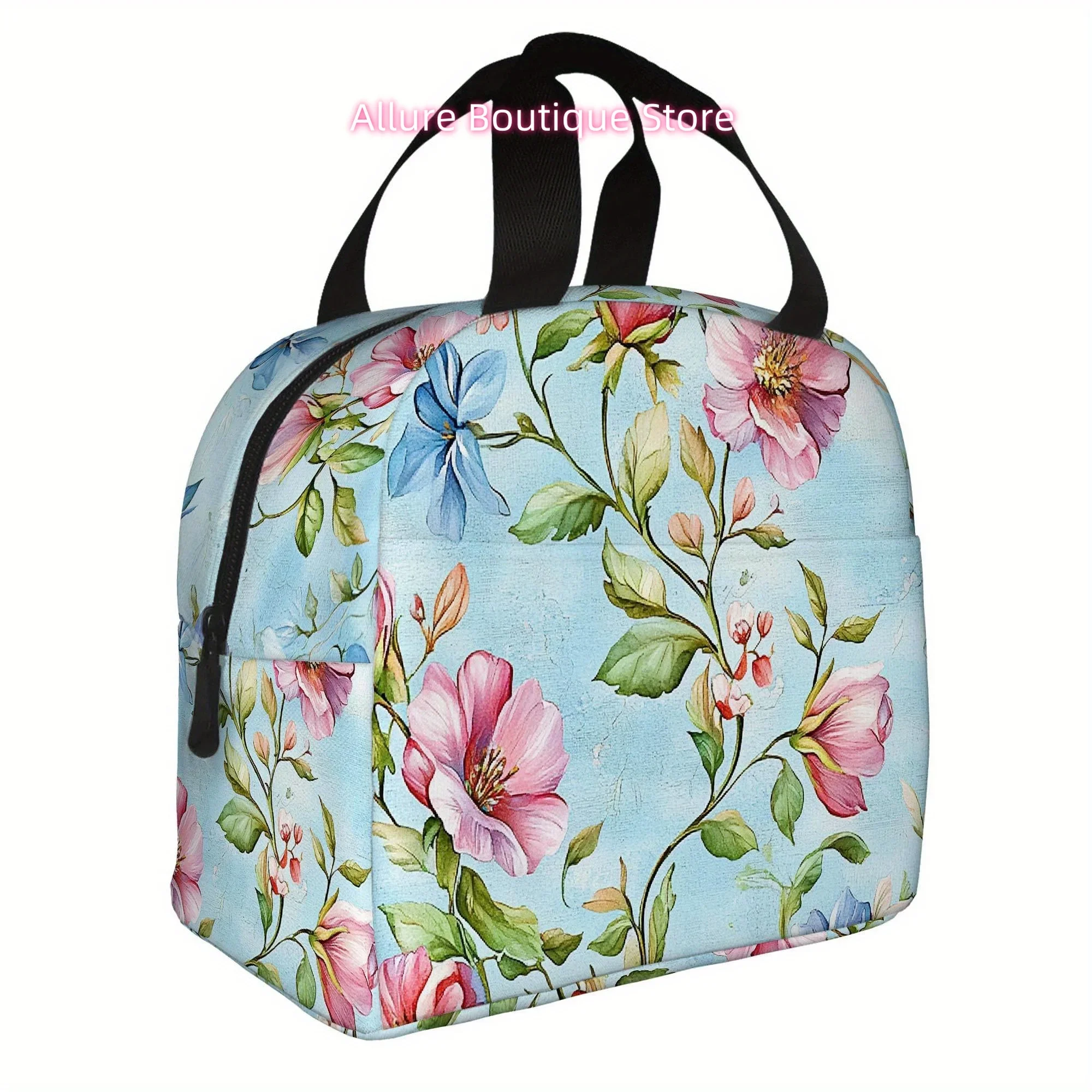 1pc, Featuring a Floral Design with Pink And Blue Blooms. This Printed Thermal Bag Is Insulated And Not Intended for Food Contac