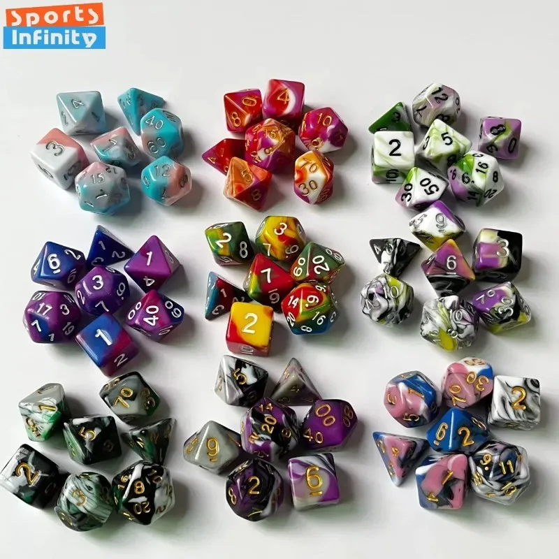 7 Pcs Set 4 Colors Polyhedral Dice Table Games Digital Number Dice for DND TRPG RPG D20 D12 D10 D8 D6 D4 Board Game DND Dice Set