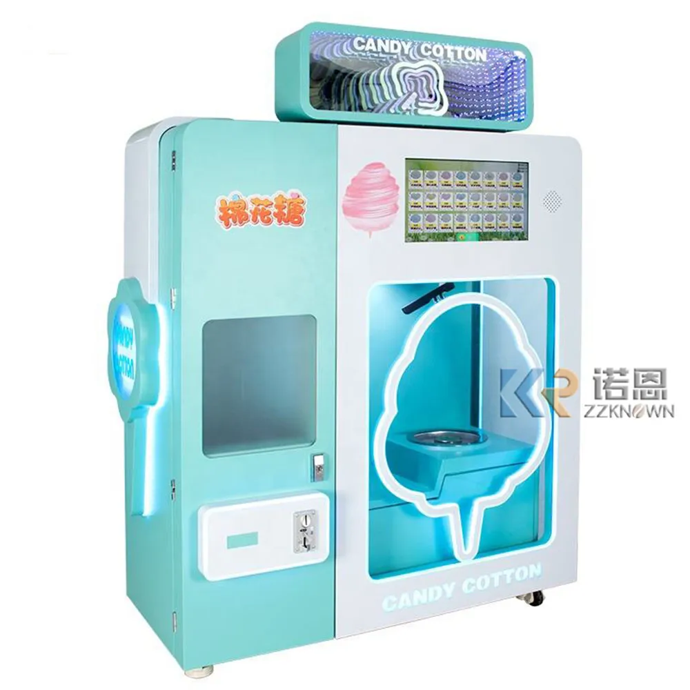 2023 New Style Full Automatic Commercial Cotton Candy Fairy Floss Vending Making Machine With Coin Bill Credit Card Acceptor