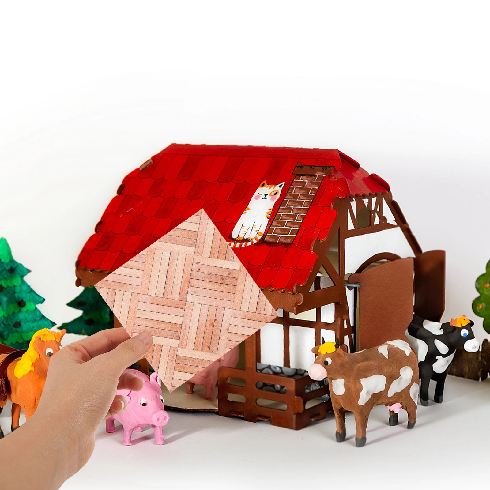 

5 Pcs Simulated Wood Grain Wall Panels Dollhouse Adhesive Wallpaper Mini Floor Sticker Decor