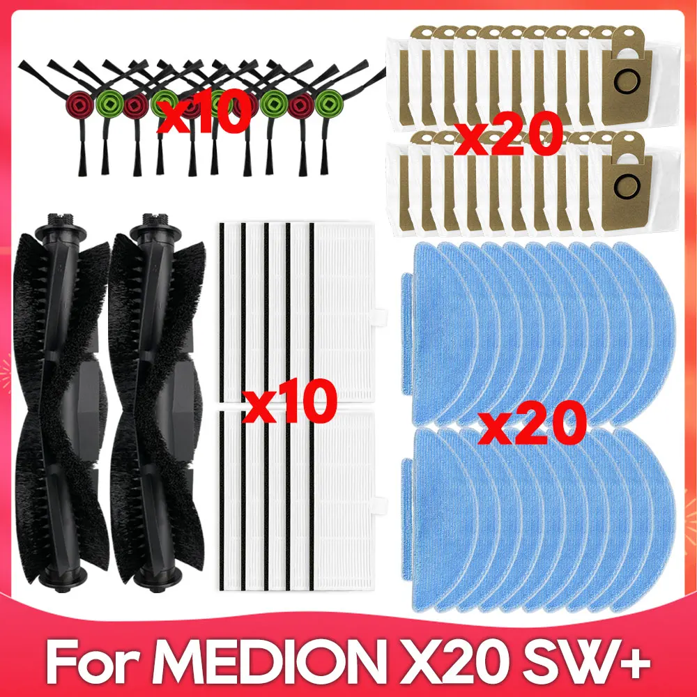 Compatible For ( MEDION X20 SW+ / MD11415 ) Roller Side Brush Hepa Filter Mop Cloth Dust Bag Part Accessory