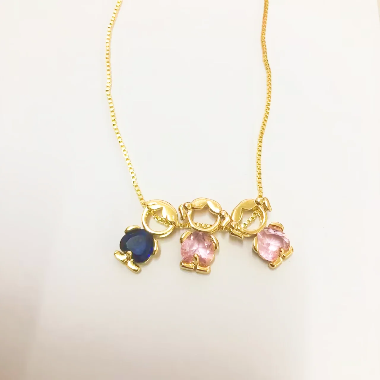 Nidin Hot Sale Birthstone Pendant Cute Cartoon Couple Charm Necklace With Cubic Zirconia Family Jewelry Gift For Women Mom Wife