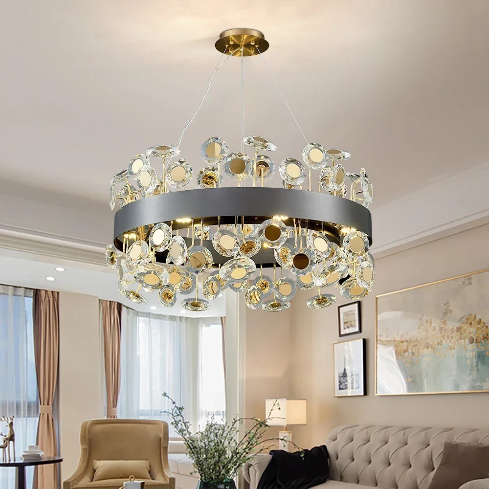 YECTSKI Modern Gold Rectangle Chandelier Led Crystal Pendant Light For Kitchen Island Living Room Restaurant Black Decor