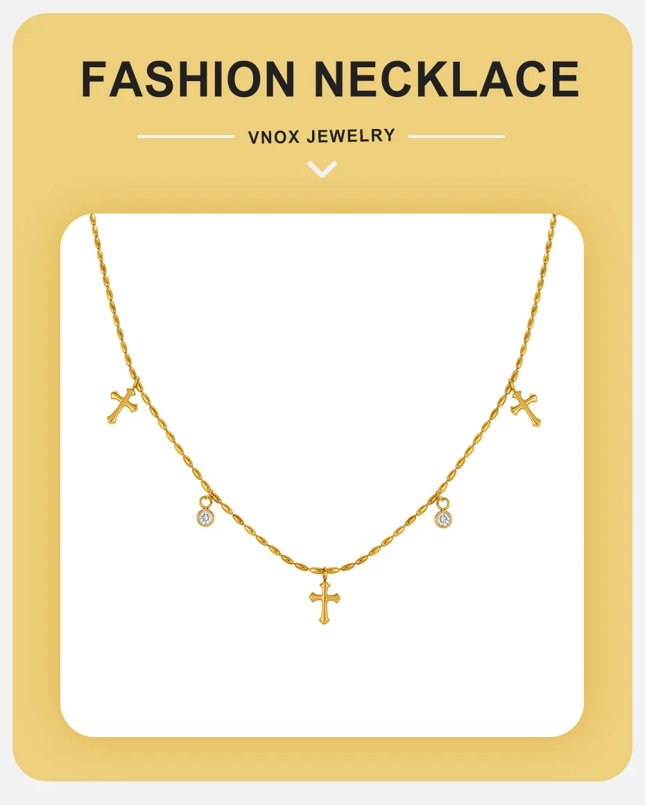 Vnox Schickes Zirkonia-Kreuz-Charm-Armband für Frauen, Edelstahl, vergoldet, mit olivfarbenen Perlen, religiöser Gebetsschmuck. – Detail 7