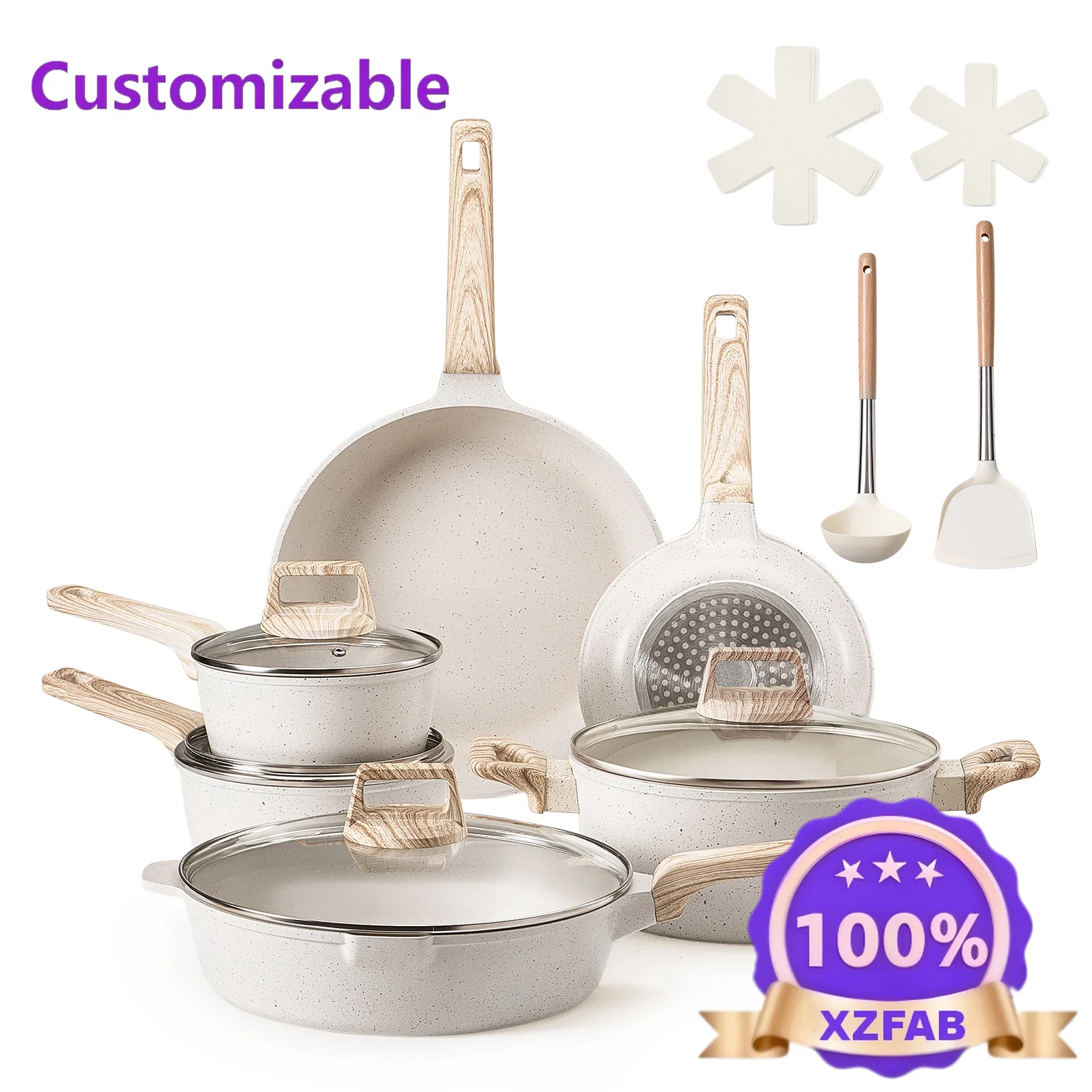 Factory Direct 2026 17 Piece Granite Nonstick Cookware Set Induction Cookwares Kitchen RV Cooking Sets with Pan Protector