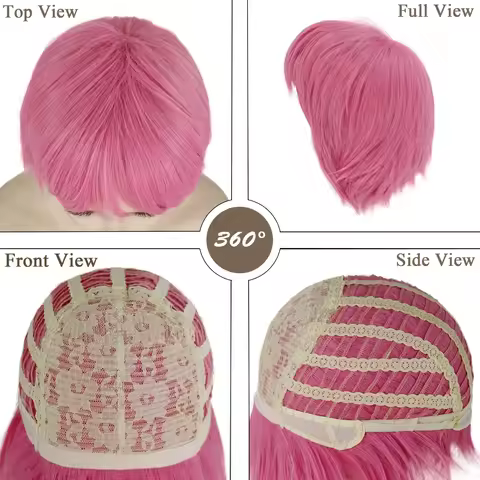 Short Pink Wigs for Women Synthetic Hair Cosplay Wig with Bangs Straight Anime Movie Costume Party Halloween Wig Drag Queen Wig