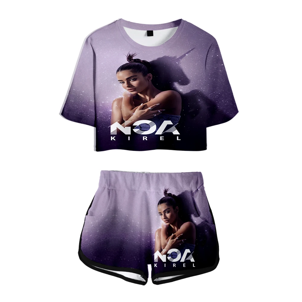 Noa Kirel music fans Fitted Crop midriff-baring sets Printed  short tshirt gym sets  streetwear pop  short pants women