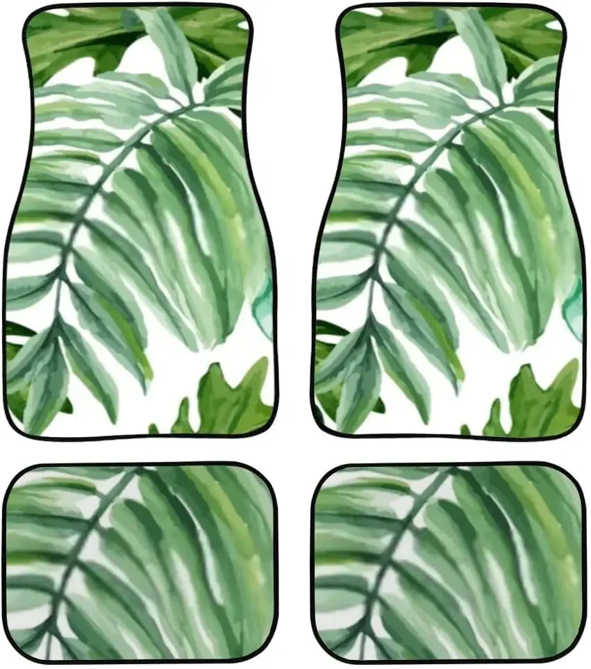 Car Floor Mats Exotic Leaves Rainforest Hand Painted Print Design Carpet Car SUV Truck Floor Mats 4 Pcs, Car Carpet