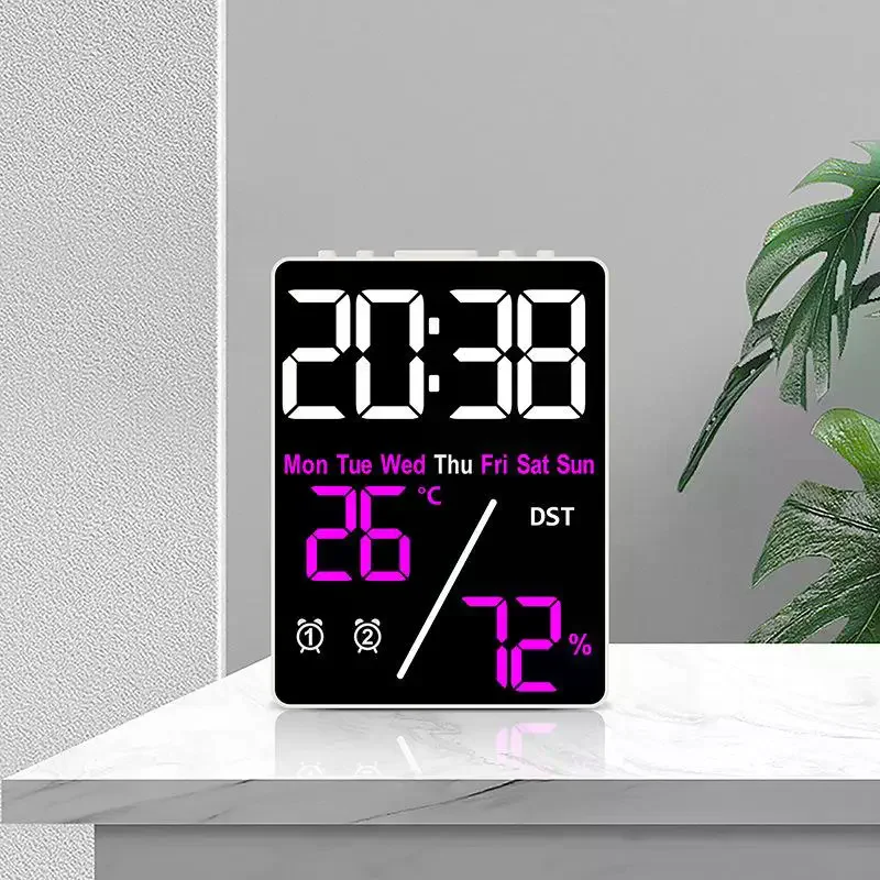 Digital Alarm Clock TEMP Humidity Date Week Disply 2 Alarm Snooze Electronic Table Clock 3-level Brightness 12/24H DST LED Clock