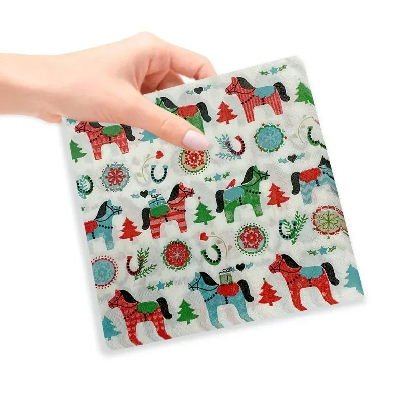 

10/20pcs 33*33cm 2-Ply Christmas Colourful Pony Printed Paper Napkins Party Festive Disposable Paper Placemats Colourful Napkins