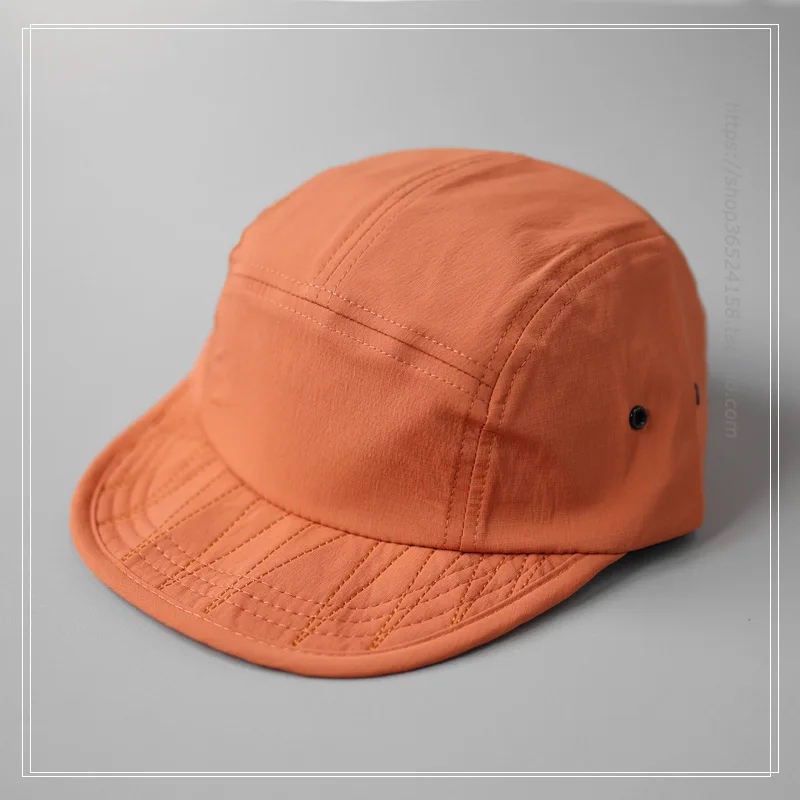 Customized Logo Print Japanese Quick-drying 5 panel Outdoor Camping Hat American Flat-brim Hat Sealing Soft-brim Baseball Cap