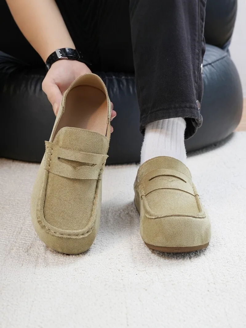 Loafers Men's Casual Lightweight Slip-On Beans Shoes Fall Season Sporty Flat Footwear Breathable round Toe Thick Bottom