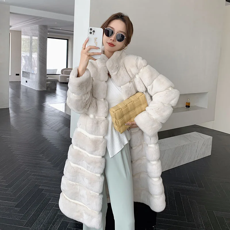 2024 Fashion Import Real Rex Rabbit Fur Coats Women High Quality Winter Warm Thick Natural Rabbit Fur Jackets Female Oversize