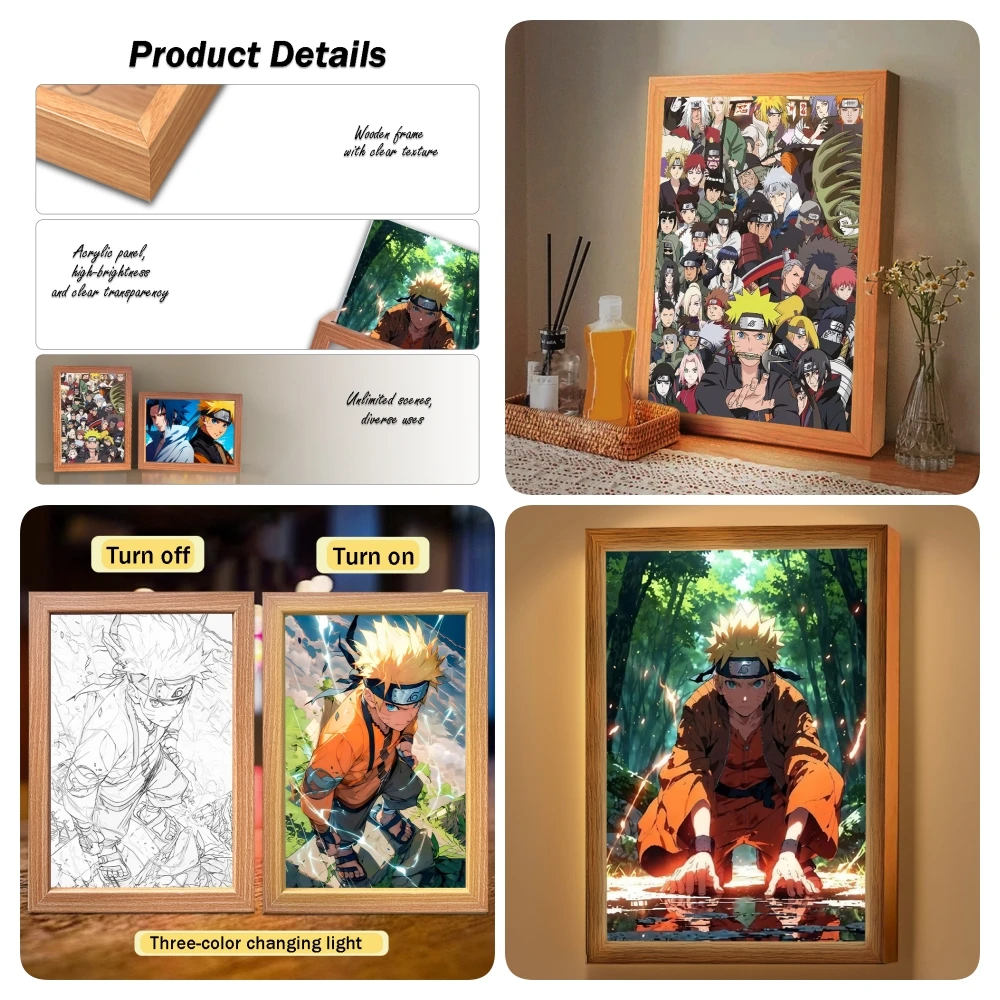 

Anime Naruto LED Night Light Photo Frame Sasuke Gaara Design Bedroom Decor Christmas Gift Moon Light