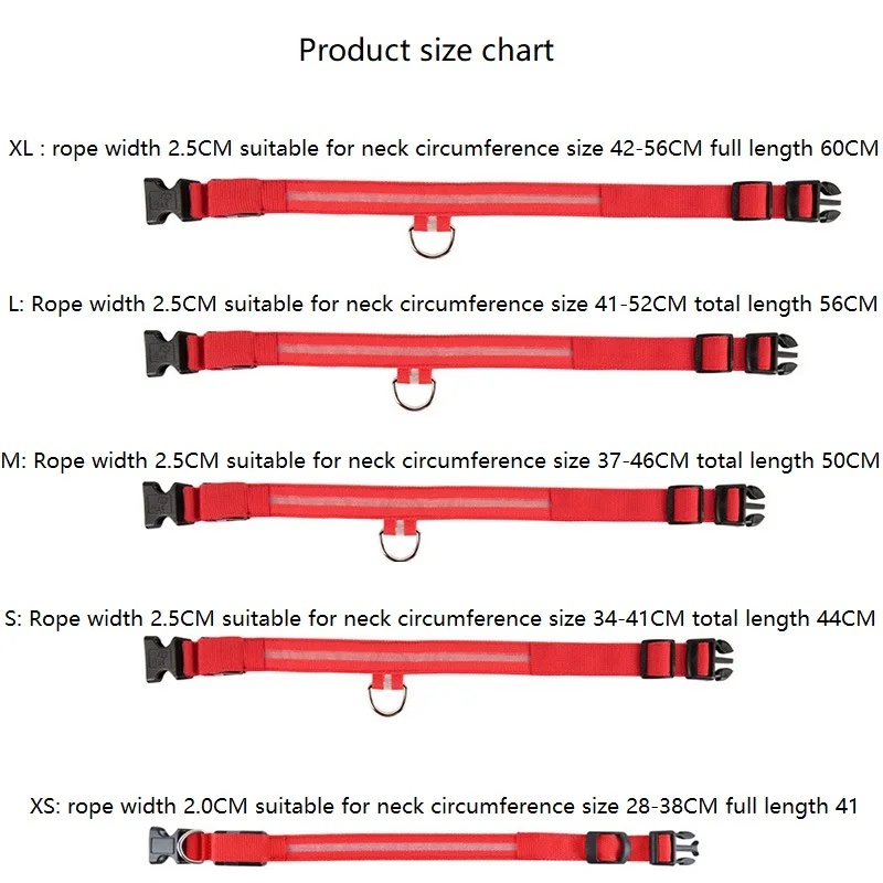New Dog Light Night Safety Led Dog Collar Glowing Bright Cat Collar Dog Luminous Collar GXQ01