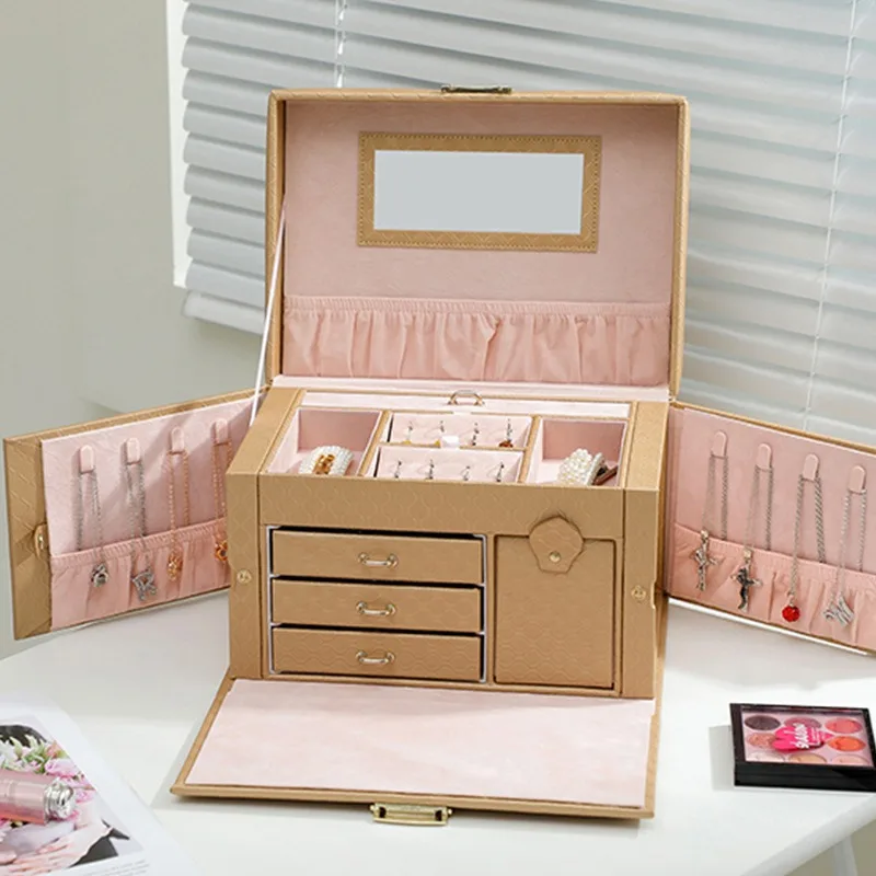 

Jewelry box Multifunctional storage box Large capacity multi-layer locked oversized dressing box High-end exquisite