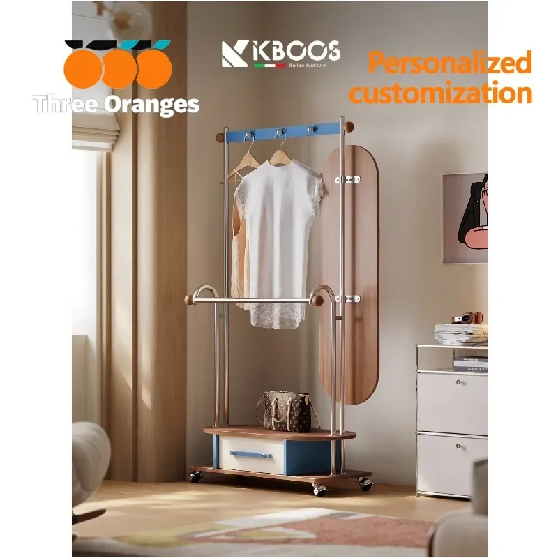 9344 Italian minimalist floor coat rack Bedroom removable rack with full-length mirror Multifunctional