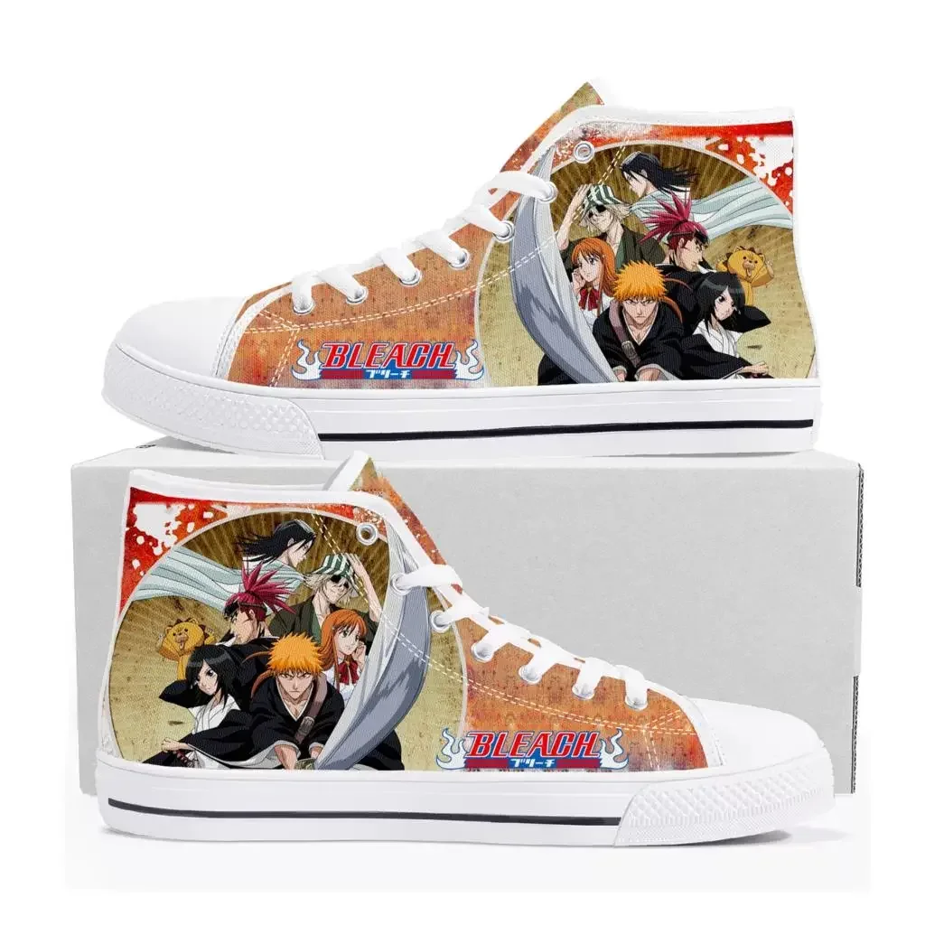

Кроссовки Bleach Kurosaki Ichigo High Top, высококачественные мужские, женские и подростковые кеды из канваса, повседневная обувь для пар, белые кроссовки на заказ