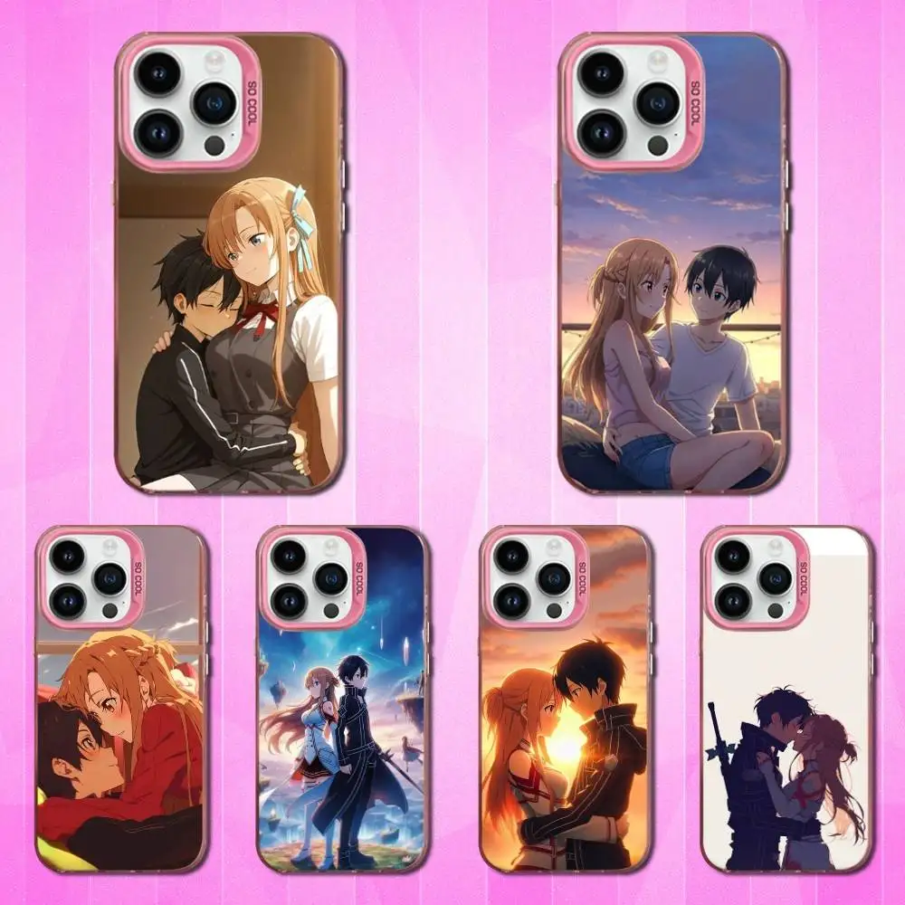 

Hot A-Asuna K-Kirito Anime Phone Case For iPhone 16,15,14,13,12,11,Mini,Pro,SE,MAX Pink Matte Silicone Cover