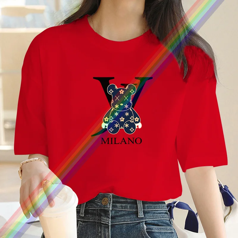 Ponadgabarytowa luksusowa marka niedźwiedź graficzna koszulka damska letnia koszulka na co dzień dla kobiet dziewczęca Streetwear koszulka z krótkim rękawem