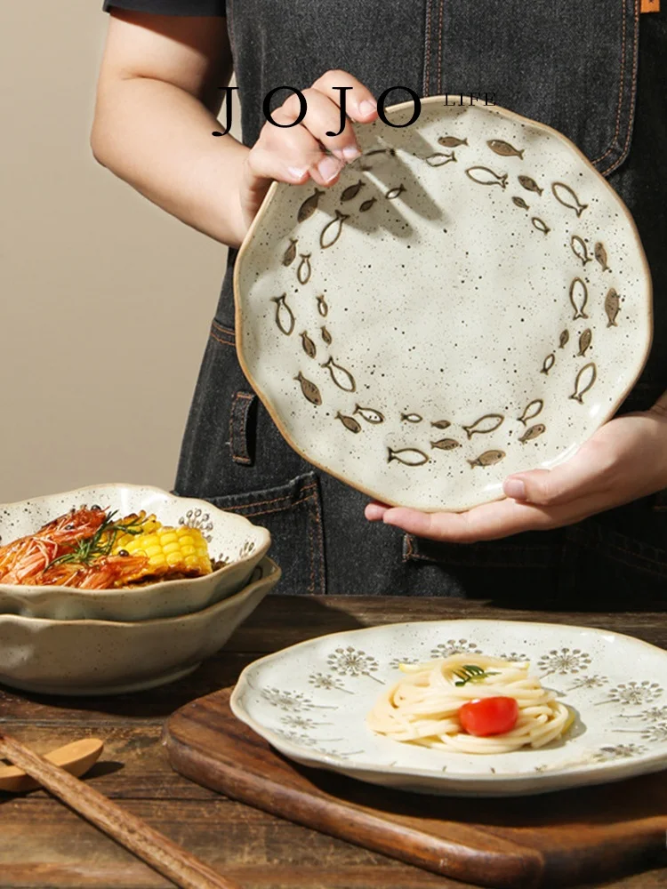 

Японская тонкая керамическая тарелка JOJOS L с глазурью и цветным подглазурным рисунком, обеденная тарелка для домашнего использования, тарелка для бизнеса и оптовых поставок