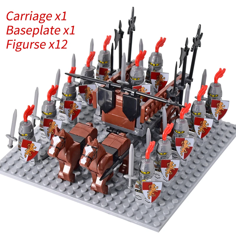 Mini figuras de acción de caballeros medievales, bloques de construcción, carro romano, soldado, caballo de guerra, juguetes para niños, regalo