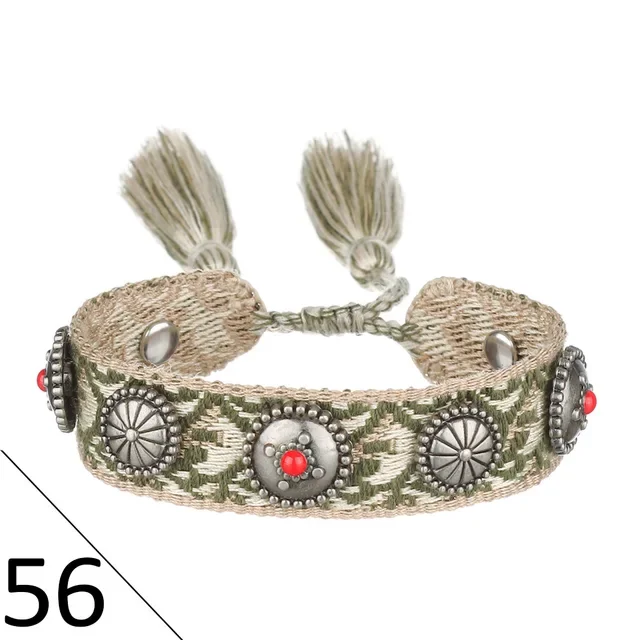 Alloy Rivets Hand-woven Retro Boho Weave Adjustable Rope Chain Woman Braided Bracelet Tassel Hand Ornaments