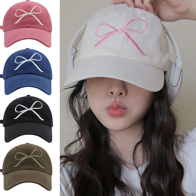 

Embroidered Bow Baseball Cap Korean Y2K Versatile Sun Hat Cotton Breathable Peaked Caps Outdoor Adjustable Sports Unisex Visors